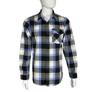 Ag~ileCouture Men’s Embroidered Plaid Tejano Western Style Shirt